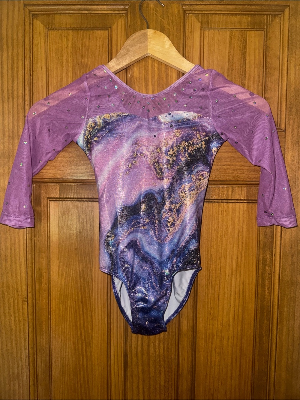 Girls Purple Galaxy Dance Leotard with Sparkle Accents